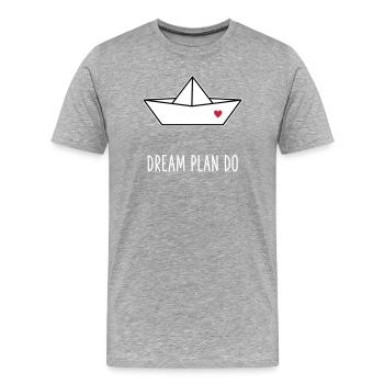 Dream Plan Do - Bateau en papier Cœur - T-shirt bio Premium Homme - gris chiné - Devant - Damien (186cm)