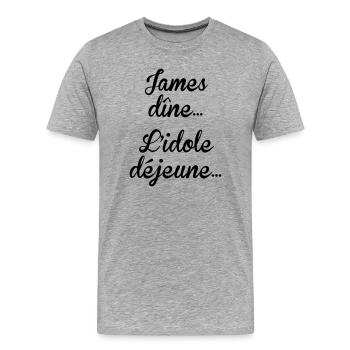 James dîne, l'idole déjeune - T-shirt bio Premium Homme - gris chiné - Devant - Damien (186cm)