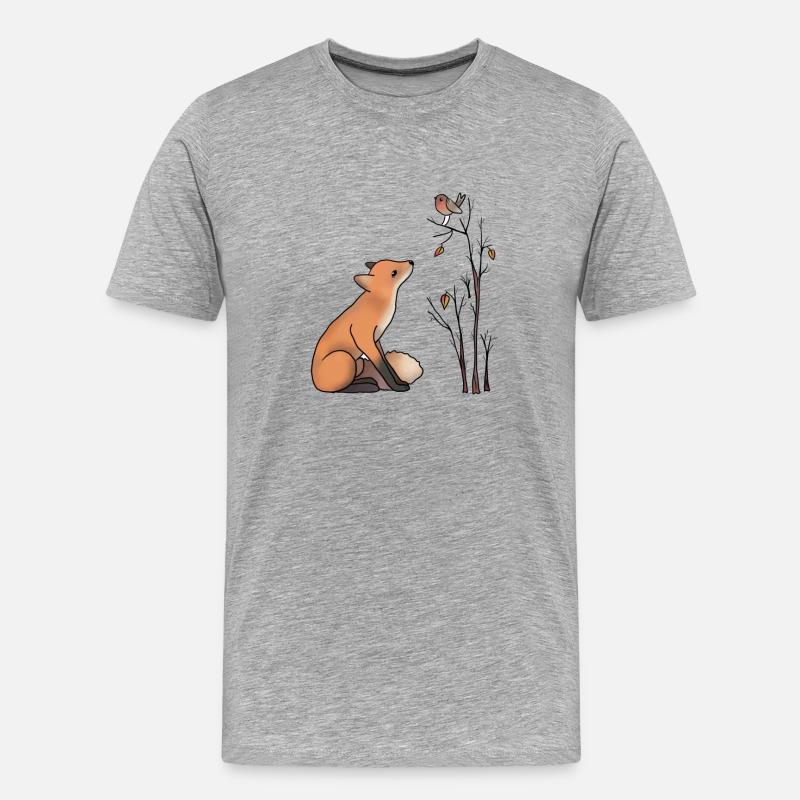 Fuchs und Rotkehlchen - Männer Premium Bio T-Shirt - Grau meliert