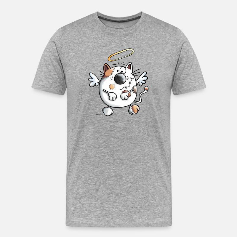 Schutzengel Katze Engel Cartoon  - Männer Premium Bio T-Shirt - Grau meliert