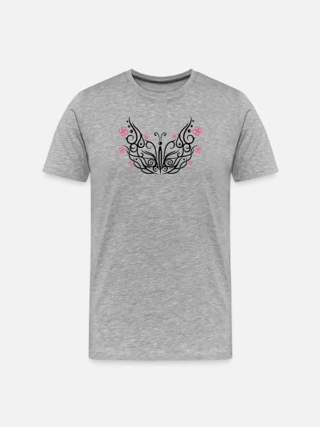 Butterfly with cherry blossoms - Men's Premium Organic T-Shirt - heather grey