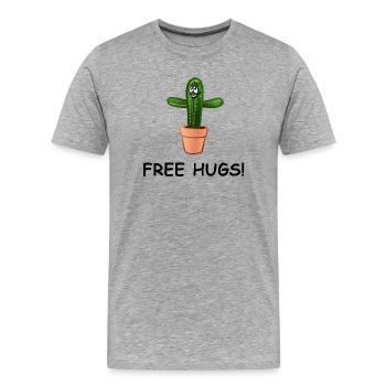 Kaktus breitet herzlich die Arme aus – FREE HUGS! - Männer Premium Bio T-Shirt - Grau meliert - Vorne - Damien (186cm)