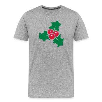 Stechpalmenblätter mit roten Beeren - Männer Premium Bio T-Shirt - Grau meliert - Vorne - Damien (186cm)