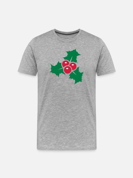 Holly leaves with red berries - Men's Premium Organic T-Shirt - heather grey