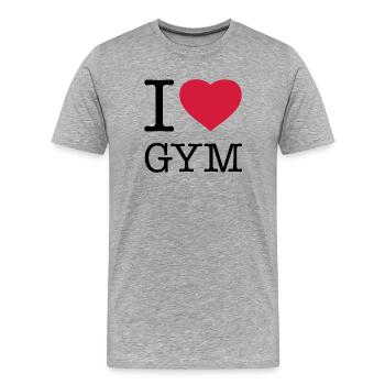 I LOVE GYM Fitness Muskeltraining - Männer Premium Bio T-Shirt - Grau meliert - Vorne - Damien (186cm)