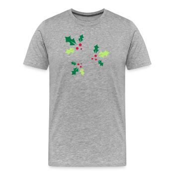 trois branches de palmiers à piqûres avec trois baies rouges - T-shirt bio Premium Homme - gris chiné - Devant - Damien (186cm)