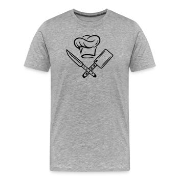 Kochen, Kochmütze mit Messer - Männer Premium Bio T-Shirt - Grau meliert - Vorne - Damien (186cm)