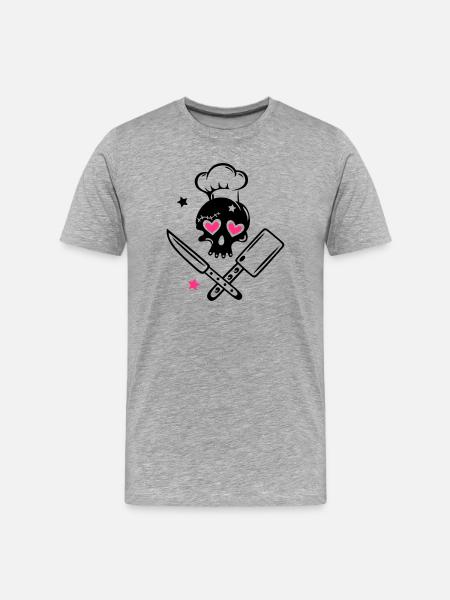 Skull girlie with cooking hat - Men's Premium Organic T-Shirt - heather grey