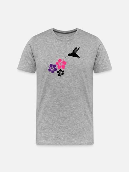 Colibri avec des fleurs d'hibiscus - T-shirt bio Premium Homme - gris chiné