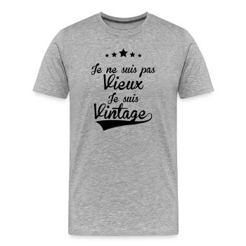 Vintage_FR_H - T-shirt bio Premium Homme - gris chiné - Devant - Damien (186cm)
