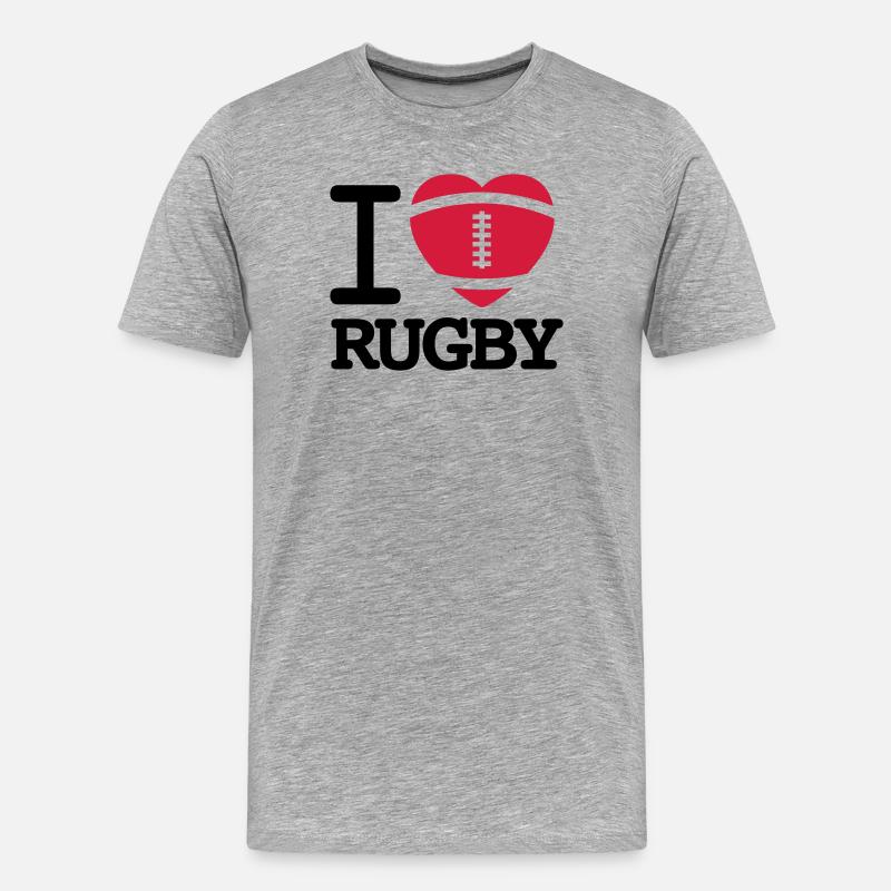 I love Rugby - Männer Premium Bio T-Shirt - Grau meliert