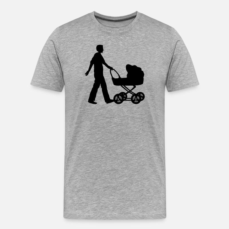 vater kind kinderwagen - Männer Premium Bio T-Shirt - Grau meliert