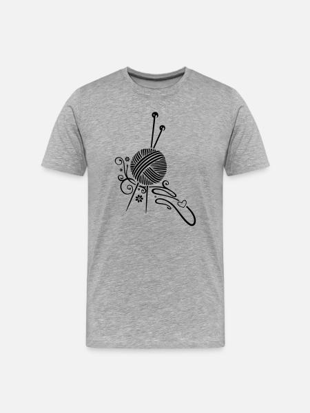 Knitting needles with wool and flowers. - Men's Premium Organic T-Shirt - heather grey