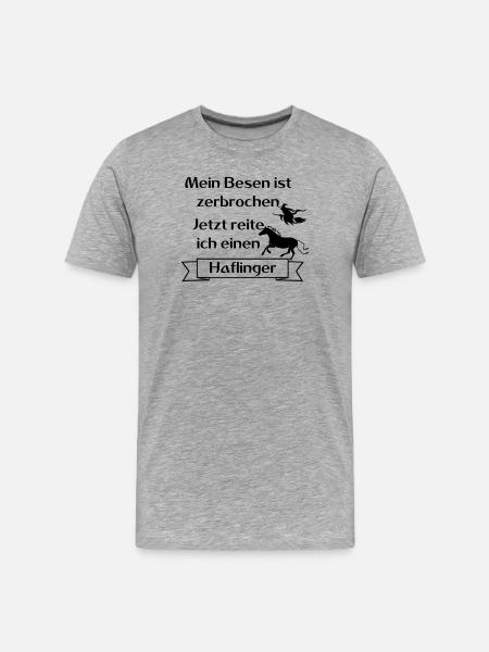 Mein Besen ist zerbrochen - Haflinger - Männer Premium Bio T-Shirt - Grau meliert