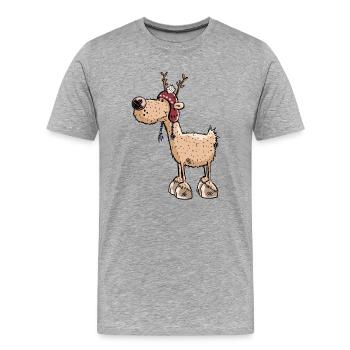 Happy Reindeer - Bobble Cap - Winter - Wild - Gift - Men's Premium Organic T-Shirt - heather grey - Front - Damien (186cm)