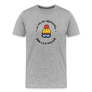 la vie est meilleure sur les pistes - T-shirt bio Premium Homme - gris chiné - Devant - Damien (186cm)