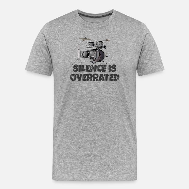 Silence is overrated - Drummer Drum Kit - Männer Premium Bio T-Shirt - Grau meliert