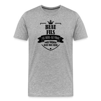 Stieftochter / Schwiegersohn / Sohn / Tochter - Männer Premium Bio T-Shirt - Grau meliert - Vorne - Damien (186cm)