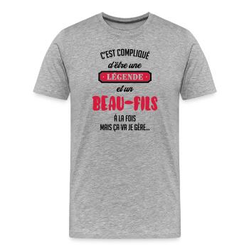 Stieftochter / Schwiegersohn / Sohn / Tochter - Männer Premium Bio T-Shirt - Grau meliert - Vorne - Damien (186cm)