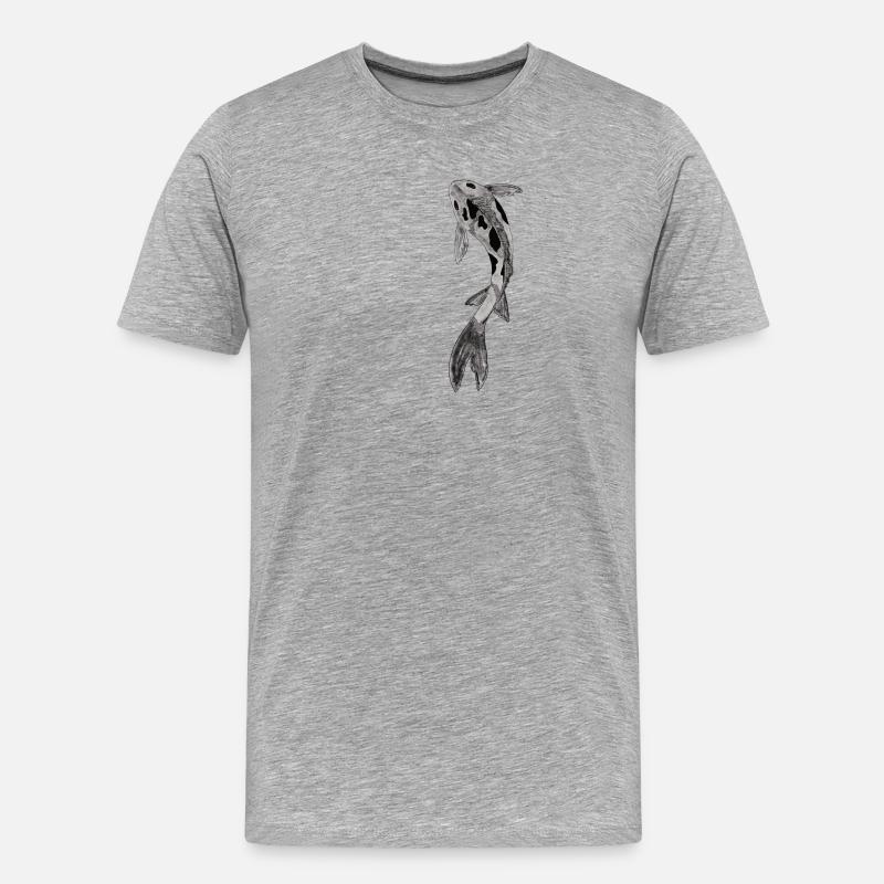 Koi Silhouette auf Schwarz - Männer Premium Bio T-Shirt - Grau meliert