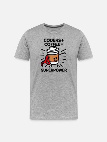 Coders + coffee = superpower (superhero) light - Men's Premium Organic T-Shirt - heather grey
