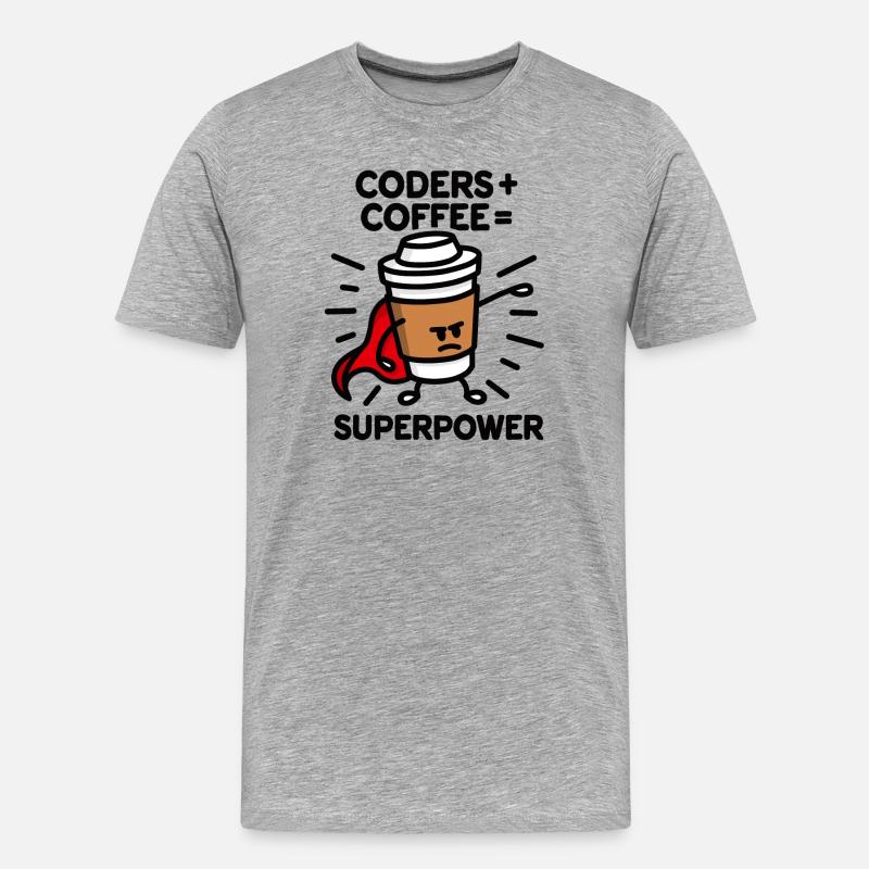 Coders + coffee = superpower (superhero) light - Männer Premium Bio T-Shirt - Grau meliert