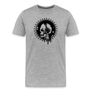 Totenkopf mit Kopfhörer im Profi - Männer Premium Bio T-Shirt - Grau meliert - Vorne - Damien (186cm)