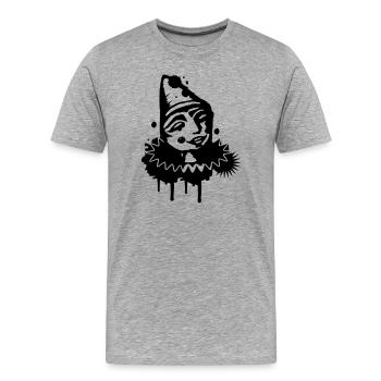 Portrait d’un clown mélancolique en graffitis - T-shirt bio Premium Homme - gris chiné - Devant - Damien (186cm)