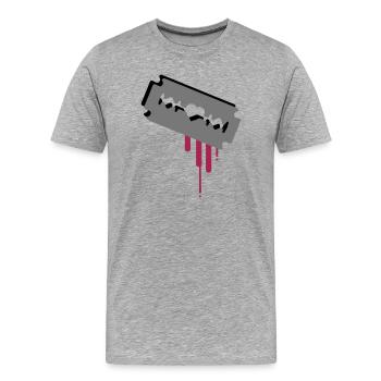 Razor blade with heart and blood - Men's Premium Organic T-Shirt - heather grey - Front - Damien (186cm)