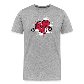 coeur lacé et réparé avec trou de serrure - T-shirt bio Premium Homme - gris chiné - Devant - Damien (186cm)