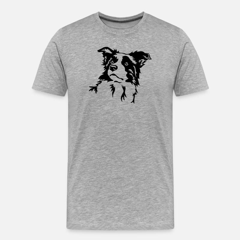 Border Collie Kopf - Männer Premium Bio T-Shirt - Grau meliert