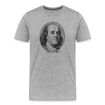 100 $ Benjamin Franklin - T-shirt bio Premium Homme - gris chiné - Devant - Damien (186cm)