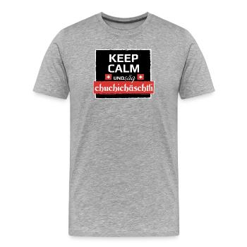 KeepCalm und Schweizerdeutsch - Männer Premium Bio T-Shirt - Grau meliert - Vorne - Damien (186cm)