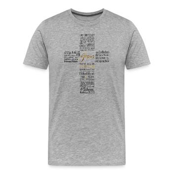 Pouvoir de résurrection, croix, noir avec or - T-shirt bio Premium Homme - gris chiné - Devant - Damien (186cm)