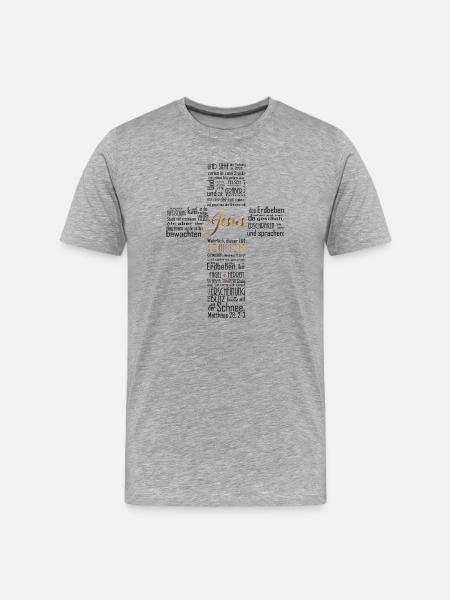 Resurrection power, cross, black with gold - Men's Premium Organic T-Shirt - heather grey