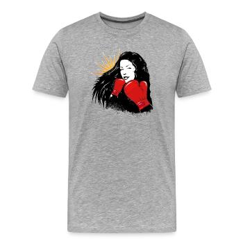 A resolute boxer with long open hair - Men's Premium Organic T-Shirt - heather grey - Front - Damien (186cm)