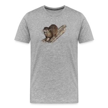fischotter auf Ast - Männer Premium Bio T-Shirt - Grau meliert - Vorne - Damien (186cm)