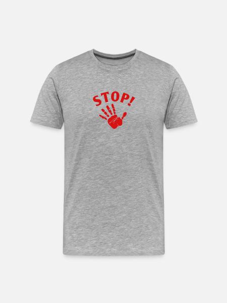 Stop! Rote Hand Grafik - Männer Premium Bio T-Shirt - Grau meliert