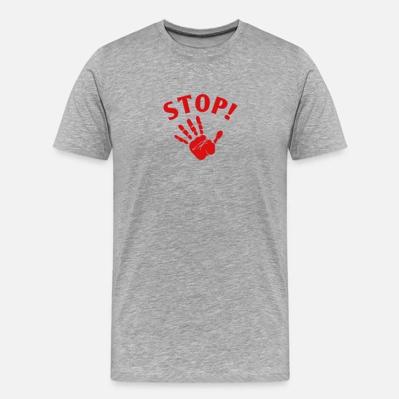 Stop! Rote Hand Grafik - Männer Premium Bio T-Shirt - Grau meliert