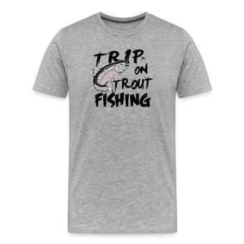 Pêche : Trip on trout fishing - T-shirt bio Premium Homme - gris chiné - Devant - Damien (186cm)