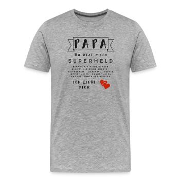 Papa Superheld Geschenk Vatertag Familie - Männer Premium Bio T-Shirt - Grau meliert - Vorne - Damien (186cm)