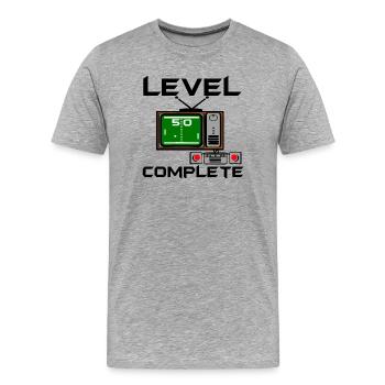 50.Anniversaire , Niveau 50 , Gamer , 50 ans (25) - T-shirt bio Premium Homme - gris chiné - Devant - Damien (186cm)