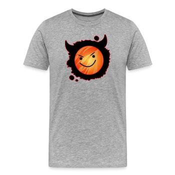 cute devil in flames and glowing face - Men's Premium Organic T-Shirt - heather grey - Front - Damien (186cm)