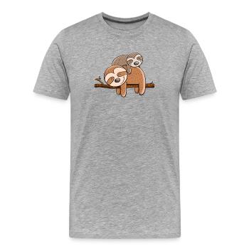 Deux paresseux paresseux I Chillende Animaux I Paresseux - T-shirt bio Premium Homme - gris chiné - Devant - Damien (186cm)