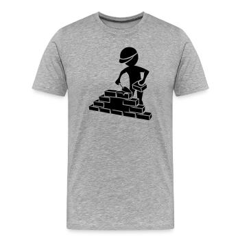 Bauarbeiter mit Maurerkelle, Mörtel und Mauer - Männer Premium Bio T-Shirt - Grau meliert - Vorne - Damien (186cm)