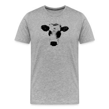 Vache Tête de Vache Noire Fermière Cadeau - T-shirt bio Premium Homme - gris chiné - Devant - Damien (186cm)