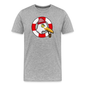 Mouette cool avec chapeau de chapeau et bouée de sauvetage - T-shirt bio Premium Homme - gris chiné - Devant - Damien (186cm)