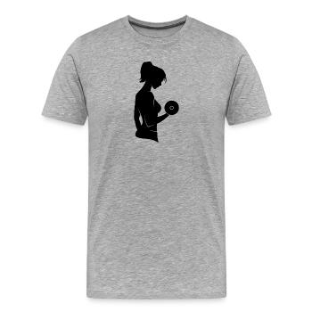 Haltères formation musculaire entraînement gym sport - T-shirt bio Premium Homme - gris chiné - Devant - Damien (186cm)