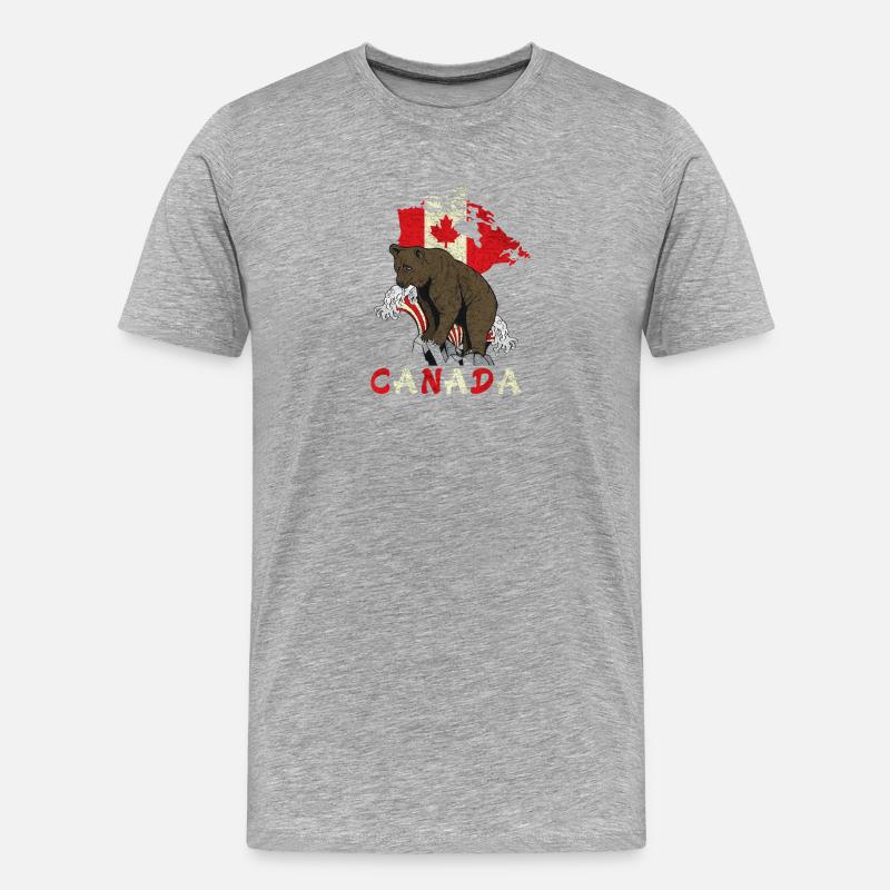 Conception d'ours du Canada avec carte et drapeau - T-shirt bio Premium Homme - gris chiné