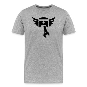 Emblème de clé de piston avec ailes - T-shirt bio Premium Homme - gris chiné - Devant - Damien (186cm)